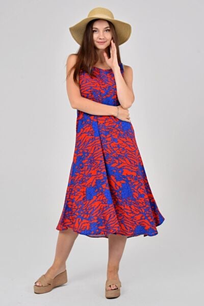 Likapa Yazlık Askılı Viskon Elbise 2691 Kırmızı Sarmaşık - 2XL