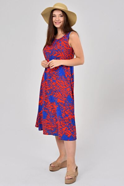 Likapa Yazlık Askılı Viskon Elbise 2691 Kırmızı Sarmaşık - 2XL