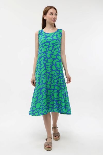 Likapa Yazlık Askılı Viskon Elbise 2691 Yeşil - Sax Desen - XL