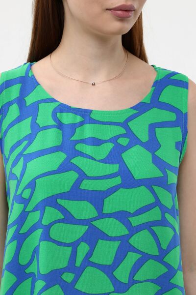 Likapa Yazlık Askılı Viskon Elbise 2691 Yeşil - Sax Desen - XL