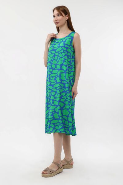 Likapa Yazlık Askılı Viskon Elbise 2691 Yeşil - Sax Desen - XL