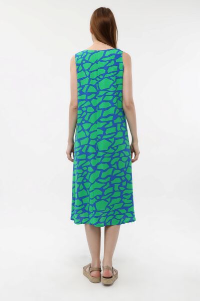 Likapa Yazlık Askılı Viskon Elbise 2691 Yeşil - Sax Desen - XL