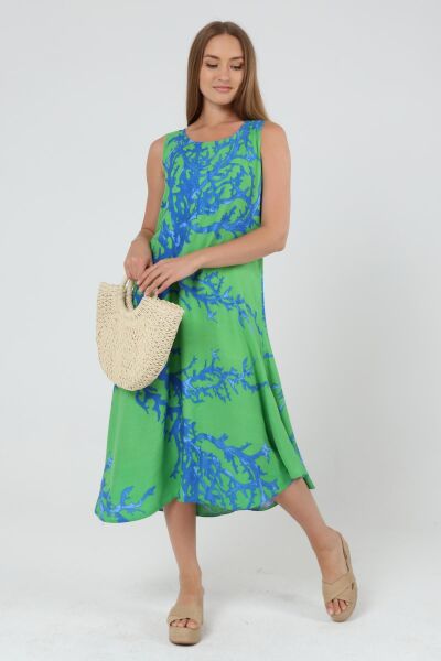 Likapa Yazlık Askılı Viskon Elbise 2691 3XL - Yeşil
