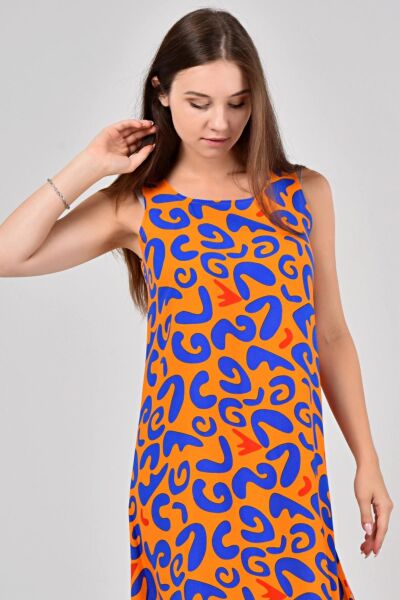 Likapa Yazlık Askılı Viskon Elbise 2691 3XL - Turuncu Leopar