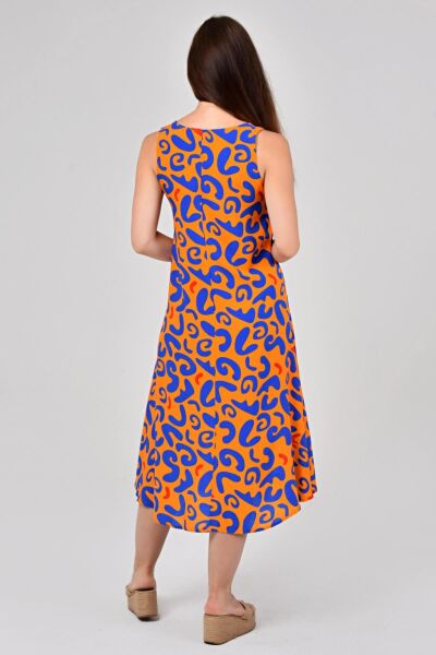 Likapa Yazlık Askılı Viskon Elbise 2691 3XL - Turuncu Leopar