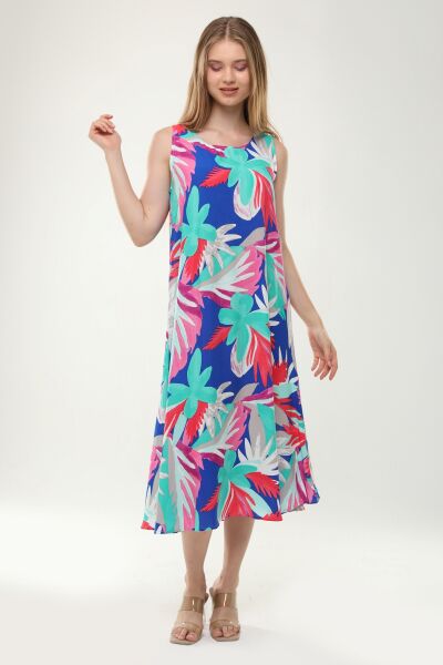 Likapa Yazlık Askılı Viskon Elbise 2691 MAVİ ÇİÇEK - M