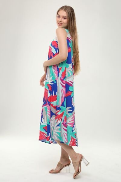 Likapa Yazlık Askılı Viskon Elbise 2691 MAVİ ÇİÇEK - XL