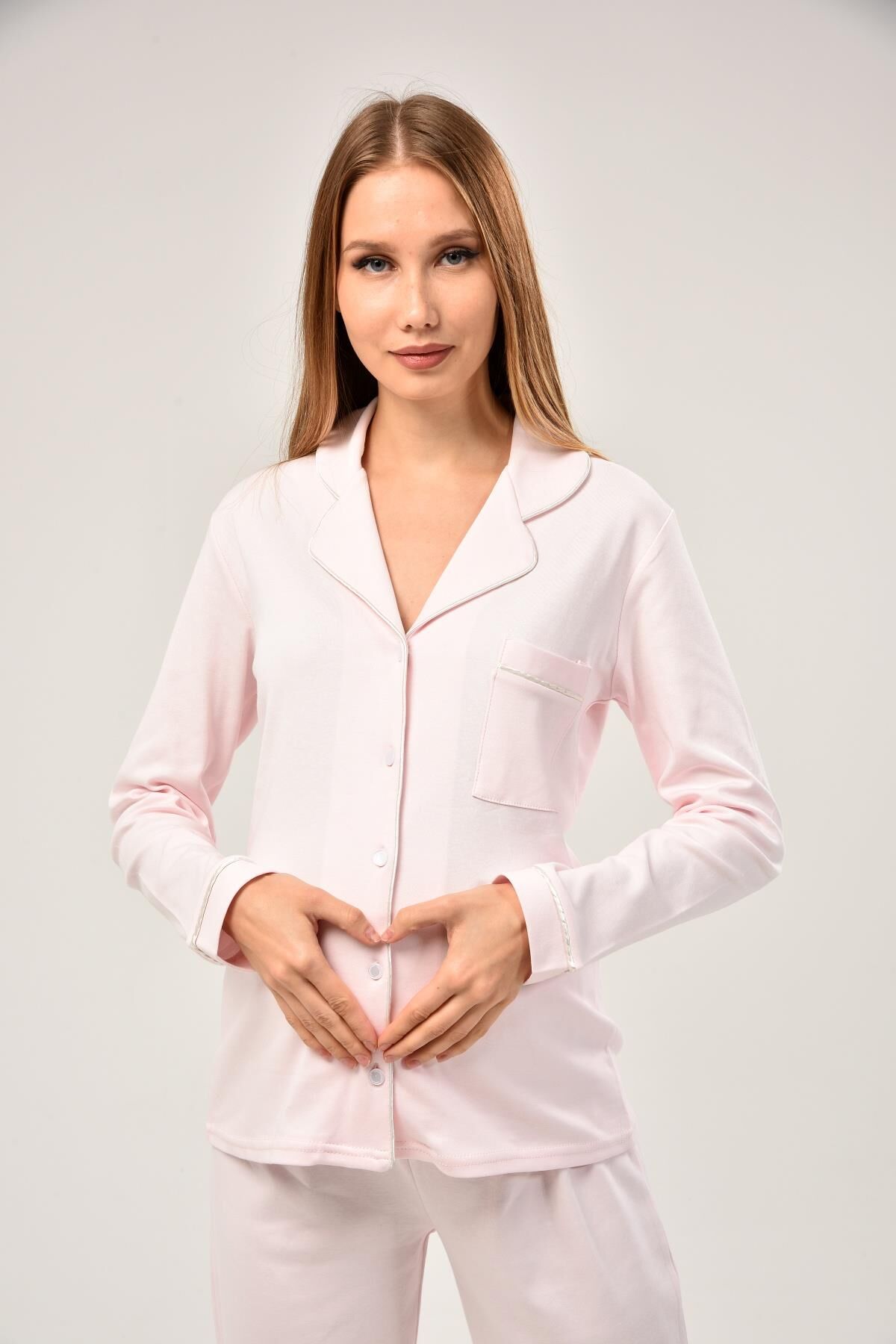 Likapa İnterlok Düğmeli Hamile Lohusa Uzun Kol Pijama Takımı 1354-01 XL - Pembe