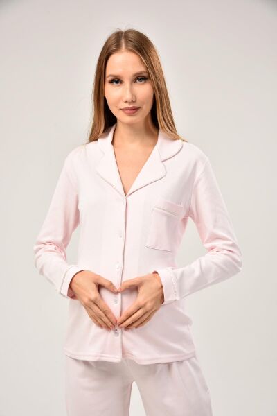 Likapa İnterlok Düğmeli Hamile Lohusa Uzun Kol Pijama Takımı 1354-01 2XL - Pembe