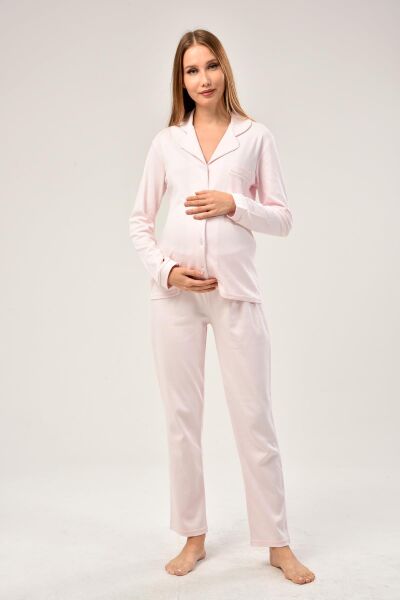 Likapa İnterlok Düğmeli Hamile Lohusa Uzun Kol Pijama Takımı 1354-01 3XL - Pembe