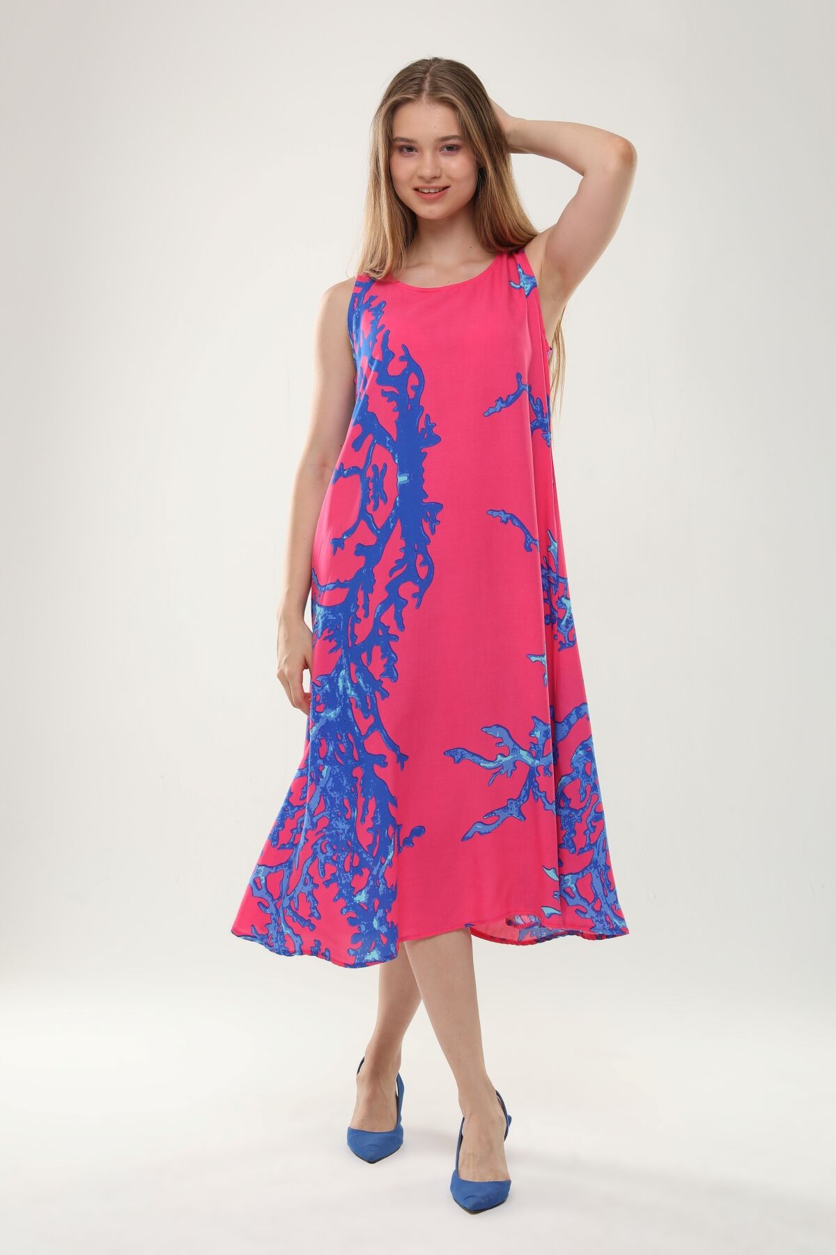 Likapa Yazlık Askılı Viskon Elbise 2691 Pembe - 2XL