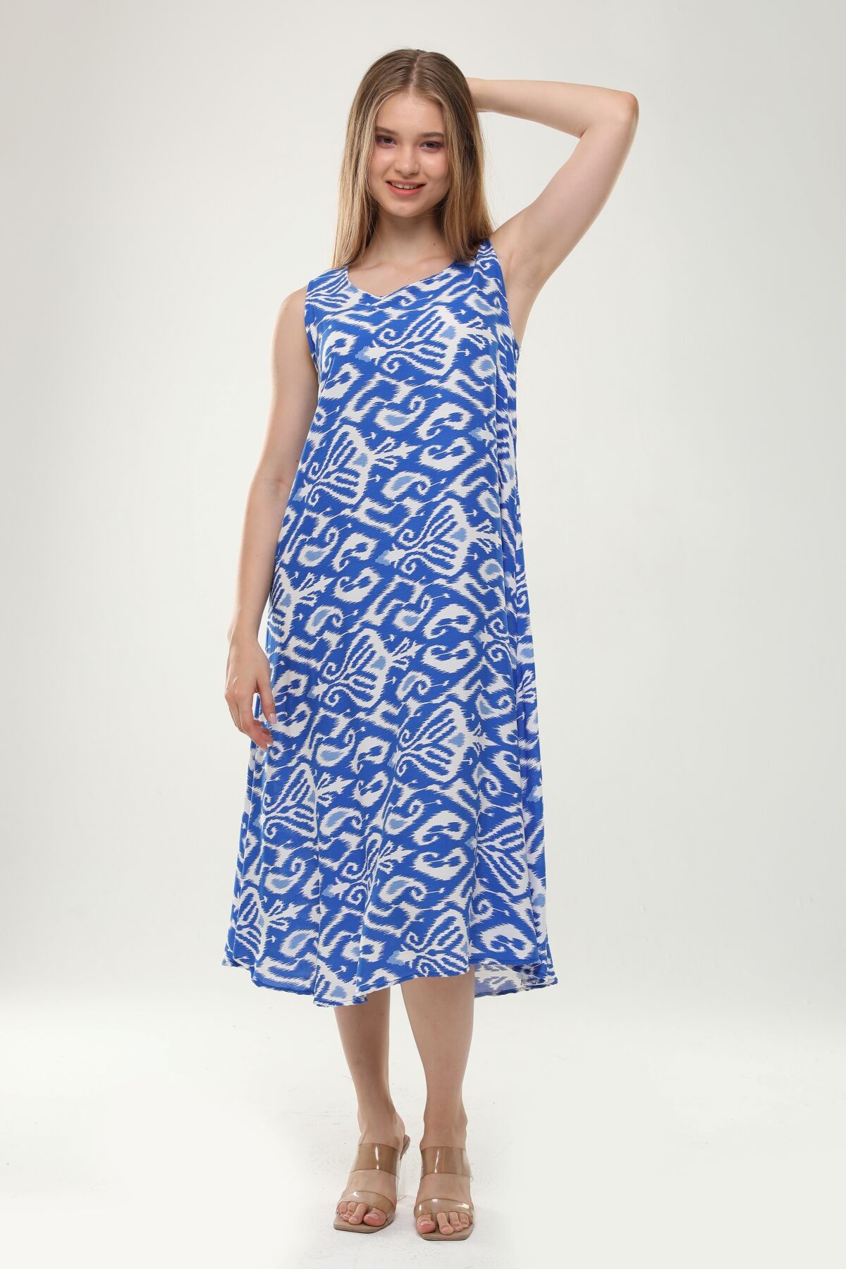 Likapa Yazlık Askılı Viskon Elbise 2691 Mavi - XL