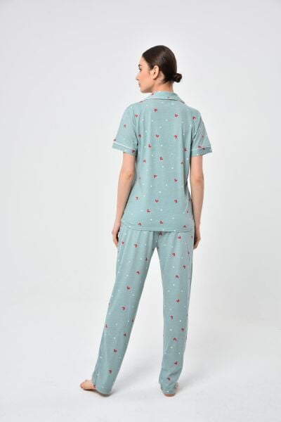 Likapa Penye Önden Düğmeli Hamile Lohusa KISA KOL PİJAMA TAKIMI ,%100 Cotton Mint Bordo KALP - 3XL