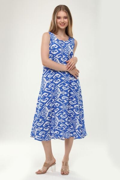 Likapa Yazlık Askılı Viskon Elbise 2691 Mavi - 3XL