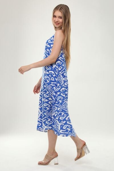 Likapa Yazlık Askılı Viskon Elbise 2691 Mavi - 3XL