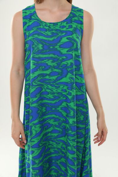 Likapa Yazlık Askılı Viskon Elbise 2691 YEŞİL MAVİ EBRULİ - 3XL